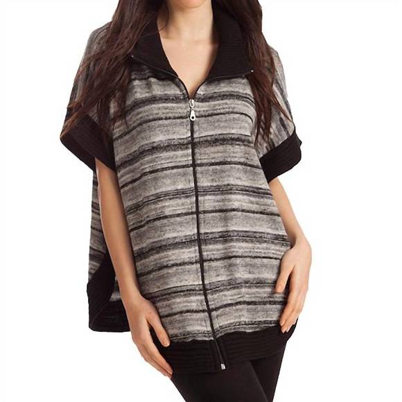 NEW FRENCH KYSS penelope zip-up poncho in black multi - Picture 1 of 3